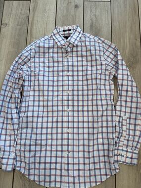 Banana Republic Men's White Plaid Button-Up Shirt Camden Fit